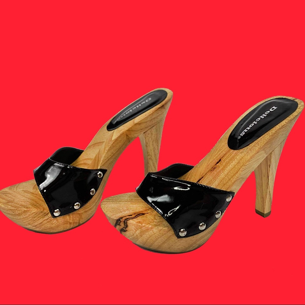 Y2K DELICIOUS WOODEN MULE PLATFORM HEELS
